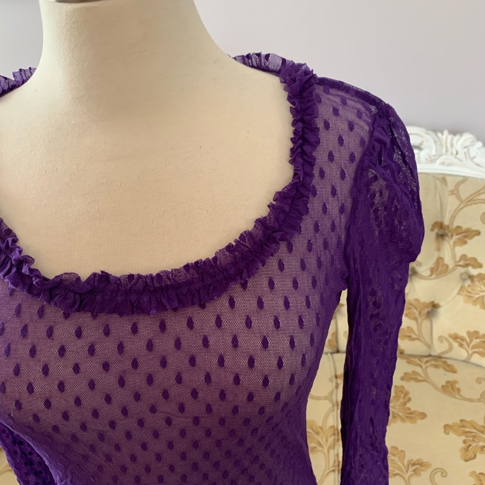 Vintage Betsey Johnson Purple Sheer Long Sleeve Mesh Top - Picture 3 of 5